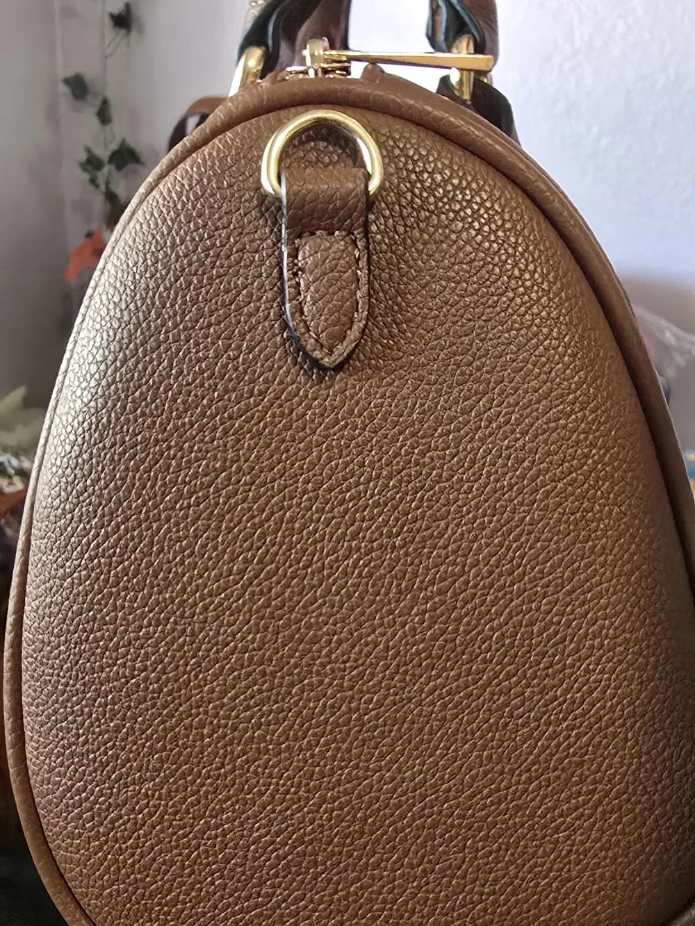 Brown Leather Satchel with Gold Hardware